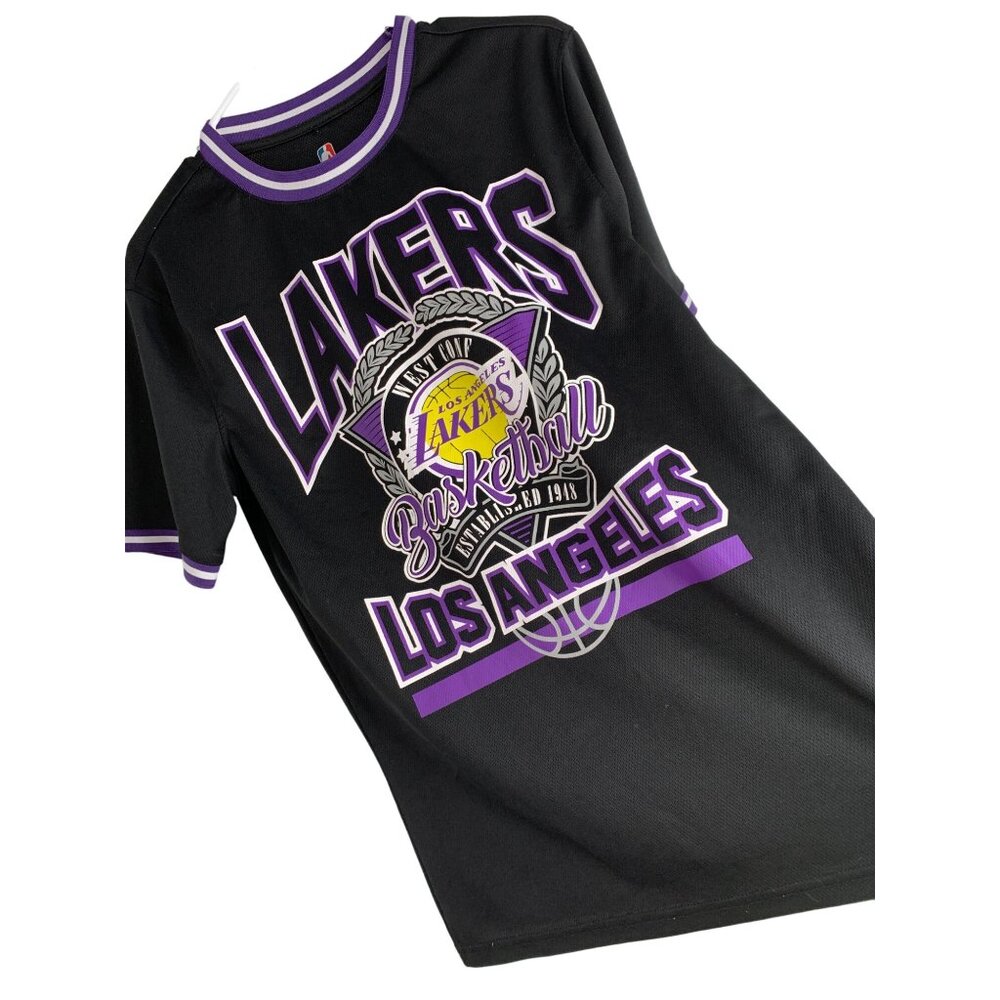 Mens NBA Los Angeles Lakers S Polyester Tshirt Black Short Sleeve Basketball - Picture 3 of 9